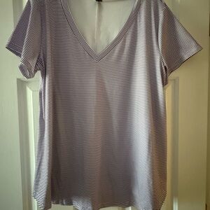 SHEIN Purple Striped V-Neck Tee